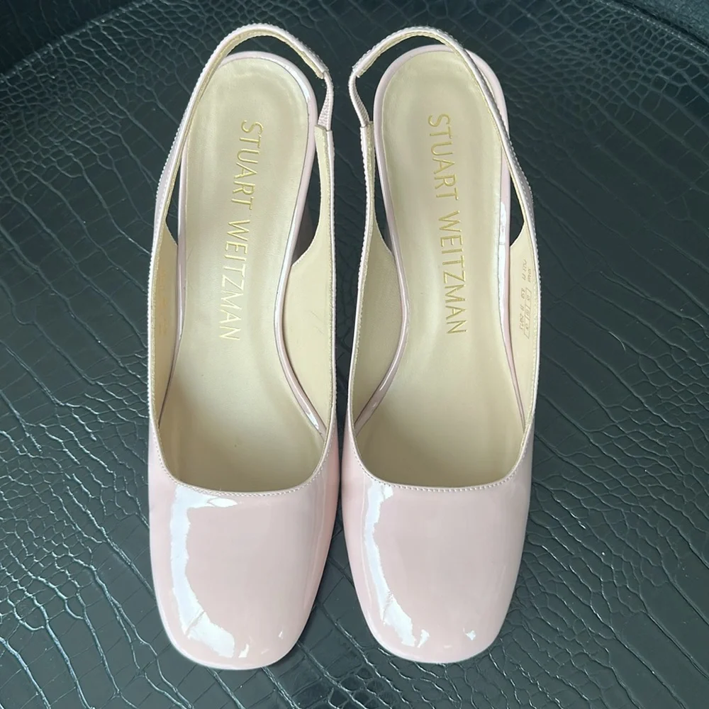 Stuart Weitzman Blush Patent Slingback Block Heels